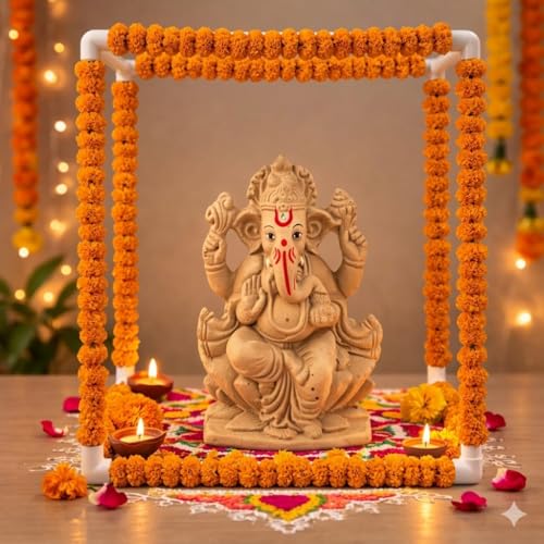 Image of SAUDEEP INDIA 40cm Ganpati Mandap for Ganesh Chaturthi Idol Home Decor | Ganesh Murti Sthapana Stand | DIY Pooja Pandal Backdrop Frame Setup | Home Temple Ganpati Bappa Idol Platform