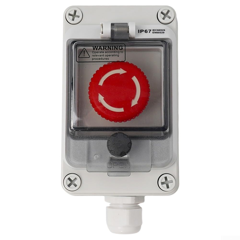 Besttoolifes EStop Push Button Switch Box IP67 Waterproof Industrial Control Panel Mount ABS Material for Factory Equipment Red(Estop)