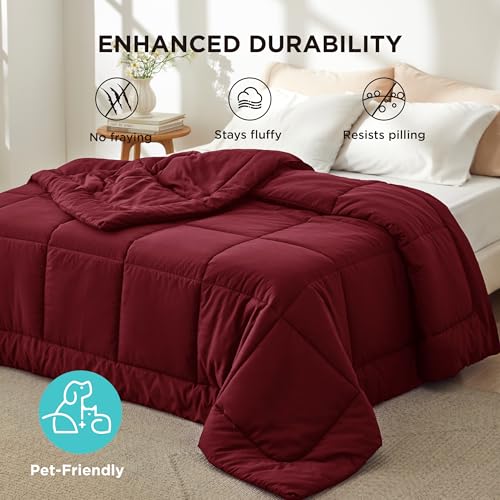 Image of Bedsure Comforter Duvet Insert - Quilted Comforters Queen Size, All Season Duvet, GentleSoft Down Alternative Bedding Blanket, with 8 Tabs, Gifts for Women /Men, Red, Queen 88 x 88 Inches