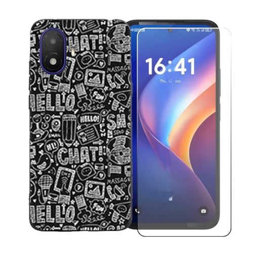 LCEHTOGYE �K�p TCL K70 5G +�����K���X�X�N���[���v���e�N�^�[�p�P�[�X�A�K�p TCL K70 5G (6,8")�ƌ݊����̂���u���b�N�\�t�gTPU�V���R���Q���P�[�X�ی�J�o�[ LLM42