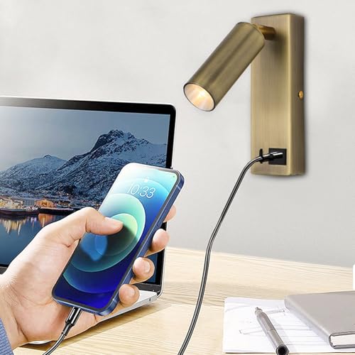 Aplique de pared interior LED blanco con luz neutra orientable y conexión USB 7