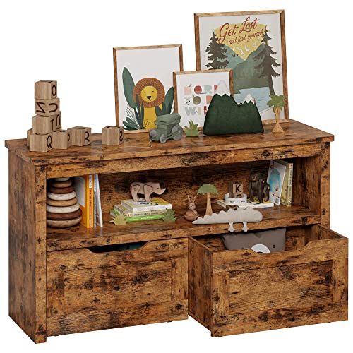 Image of IRONCK Toy Storage Organizer with Drawers, Floor Toy Box with Wheels and Shelf, Storage Chest for Nursery, Playroom, and Bedroom, Vintage Brown