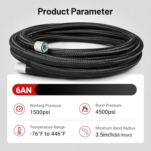 Image of EVIL ENERGY 6AN PTFE Fuel Line Kit, AN6 E85 Nylon Braided Fuel Hose 10FT Black & Red