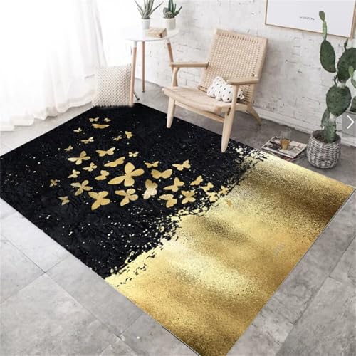 QGYFRE Alfombra Niños Nero Salón 90x120CM Alfombras Juveniles Dormitorio Dorada fácil de Limpiar y Mantener. alfonbras Salon Grandes