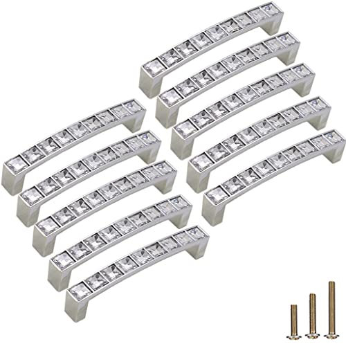 Esreake 10 Pack U Shape Crystal Glass Rhinestone Cabinet Pulls Knobs Handles,Modern Decorated Shiny Dresser Drawer Konbs Pulls Handles For Cupboard Wardrobe Dresser (3.8" Hole Centers, 10 Pack) #TOP8