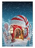 Funnytree 5x7ft Christmas Candy Cup House Photography Backdrop Snow Pine Tree Red and White Stripes Background Children Newborn Baby Portrait Photo Studio Photobooth Props