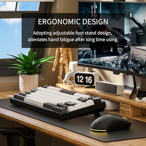 NEWMEN GM326 Mechanical Keyboard,Wired Gaming Keyboard,75 Percent TKL Hot Swappable Compact LED Backlit USB C Gaming Mechanical Keyboard with Knob for PC Win Mac,QWERTY Layout,Black/White,Red Switches - Image 6