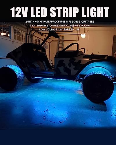 Image of Keiurot 12V Led Light Strip 24 inch Connectable Ice Blue Led Strip Lights for Cars Golf Cart Motorcycle Boat Trucks Waterproof Led Strip Lights, 4Pack
