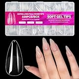 600 Piezas Tips para Uñas Soft Gel,Incluir 12 Tamaños,Uñas Postizas de Transparentes,Soft Gel Tips Acrilicas...