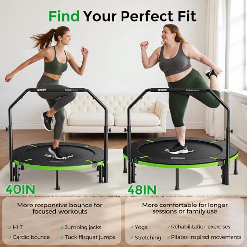 BCAN SP3 40/48" Exercise Rebounder Trampoline for Adults, Handlebar, Indoor | Foldable Mini Trampoline for Adults, Rebounder Indoor, Stable Handlebar, Low-Impact Workout, Load 330/440lbs |FED Fitness - image 6