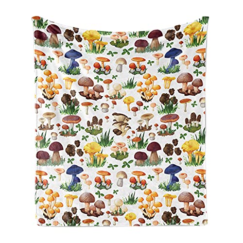 Image of Ambesonne Mushroom Throw Blanket, Pattern of Mushrooms Wild Species Natural Food Garden Theme Exotic Wilderness Art, Flannel Fleece Accent Piece Soft Couch Cover for Adults, 60" x 80", Multicolor