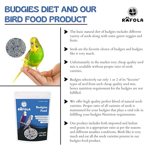 Image of Premium Bird Food for Budgies Mix - 1 kg (2.2 lbs) - Nutritious Seed Blend for Budgies, Cockatiels, and Exotic Birds of All Life Stages
