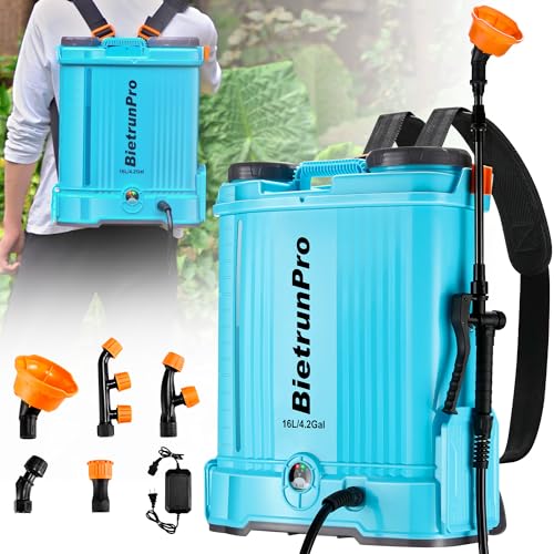 Battery Powered Backpack Sprayer 4 Gallon with Mixer, 0-100 PSI Adjustable Sprayer, 8000 mAh Battery Continuous Spraying 34 Tanks, Garden Weed Yard Lawn Electric Backpack Sprayer with 5 Spray Nozzles
