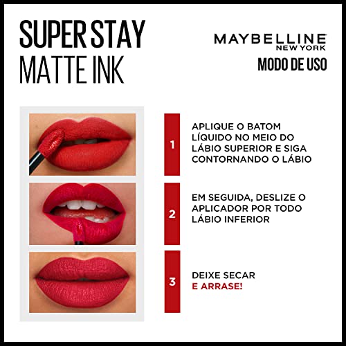 Image of Maybelline Super Stay Matte Ink Liquid Lipstick Makeup, Long Lasting High Impact Color, Up to 16H Wear, Founder, Cranberry Red, 1 Count, Packaging May Vary