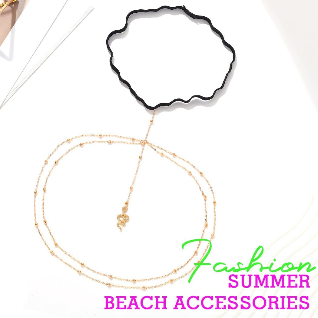 Snake Pendant Thigh Leg Chain Beaded Summer Beach layered Leg Accessories for Women