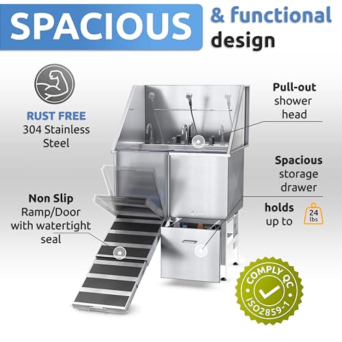 KANIS-Professional-Stainless-Steel-Dog-Bathing-Station-Dog-Grooming-Tub-wRamp-Storage-Drawer-Floor-Grate-FaucetDog-Bathtub-for-Large-Medium-Small-Pets-38-Left-RAMP-1-Drawer KANIS Professional Stainless Steel Dog Bathing Station Dog Grooming Tub wRamp Storage Drawer Floor Grate FaucetDog Bathtub for Large Medium Small Pets 38 Left RAMP 1 Drawer