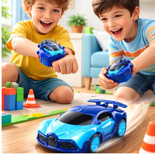 Image of Wrist Remote Controlled Mini Car Toy for Kids with USB Charging Cable - Rechargeable 2 Function Remote Watch -