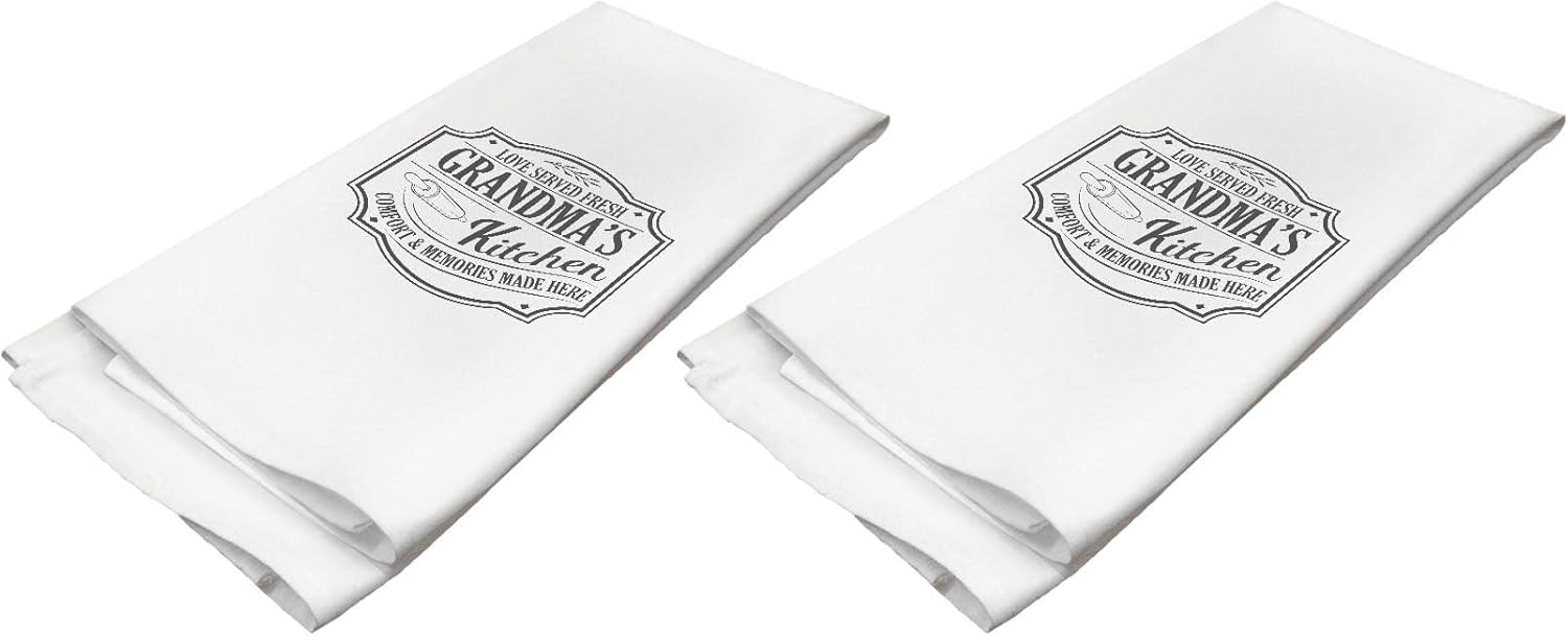 Inspirational Gift for Grandma Love Served Fresh Grandma's Kitchen Comfort Memories Made Here 2 Pack Decorative Kitchen Tea Towels White