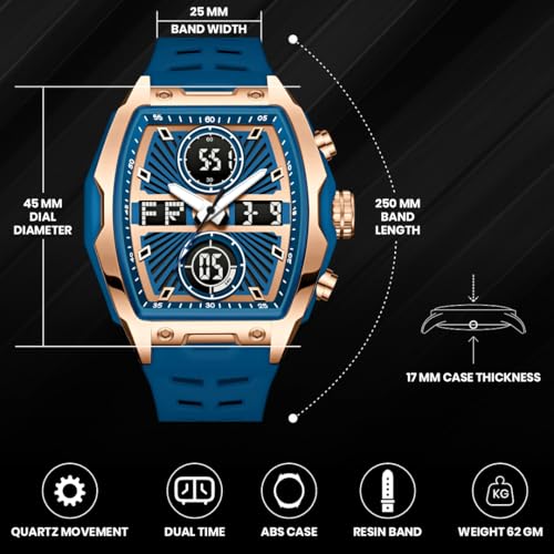 Image of V2A Impact-KUBIX 5410 Analog-Digital Watch for Men | Trendy Tonneau Shape | Bold Fashion Performance Watch with 3 Time Zones, Countdown, 50M Water Resistance, Alarm & Stopwatch