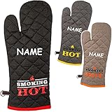 alles-meine.de GmbH Topfhandschuh/Ofenhandschuh Design frei wählbar - bis 250 °C hitzebeständig inkl. Name - extra lang - 43 cm - Grillhandschuh - Retro - grau - 100% Baum..