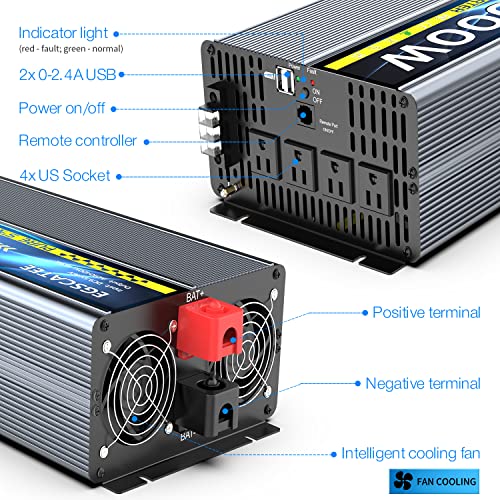 Egscatee 4000W Pure Sine Wave Power Inverter 12V Dc To 120V Ac Converter For Truck, Home, Vehicles, Rv, Peak 8000W Solar Inverter With Built-In Dual Usb, 4Ac Outlets, Remote Controller With Screen #TOP7