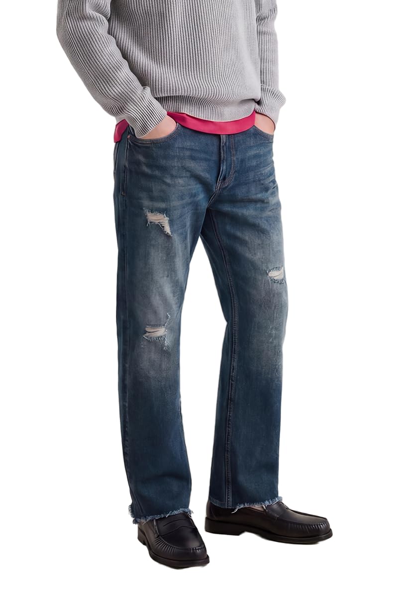 snitch Men Denim Jeans | Straight Fit with Light Distressing & Subtle Fading | 100% Cotton Fabric for Breathable Comfort & Durability | Casual Everyday Wear-picture-41