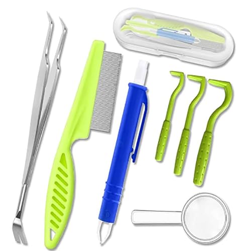 GENTERUN Pet Flea and Tick Remover Tool Set - Cat Flea Comb for Removing Lice, Eggs & Ticks, Dog Bug Picker Kit for Humans, Dogs & Cats (7-piece Set B)