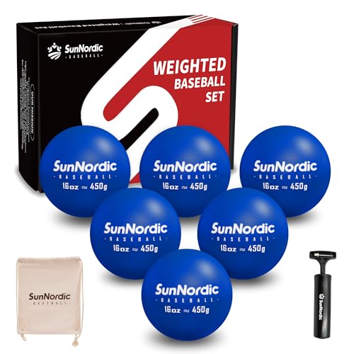 SunNordic 6 Pack Weighted Baseballs Set (16 oz) - Weighted