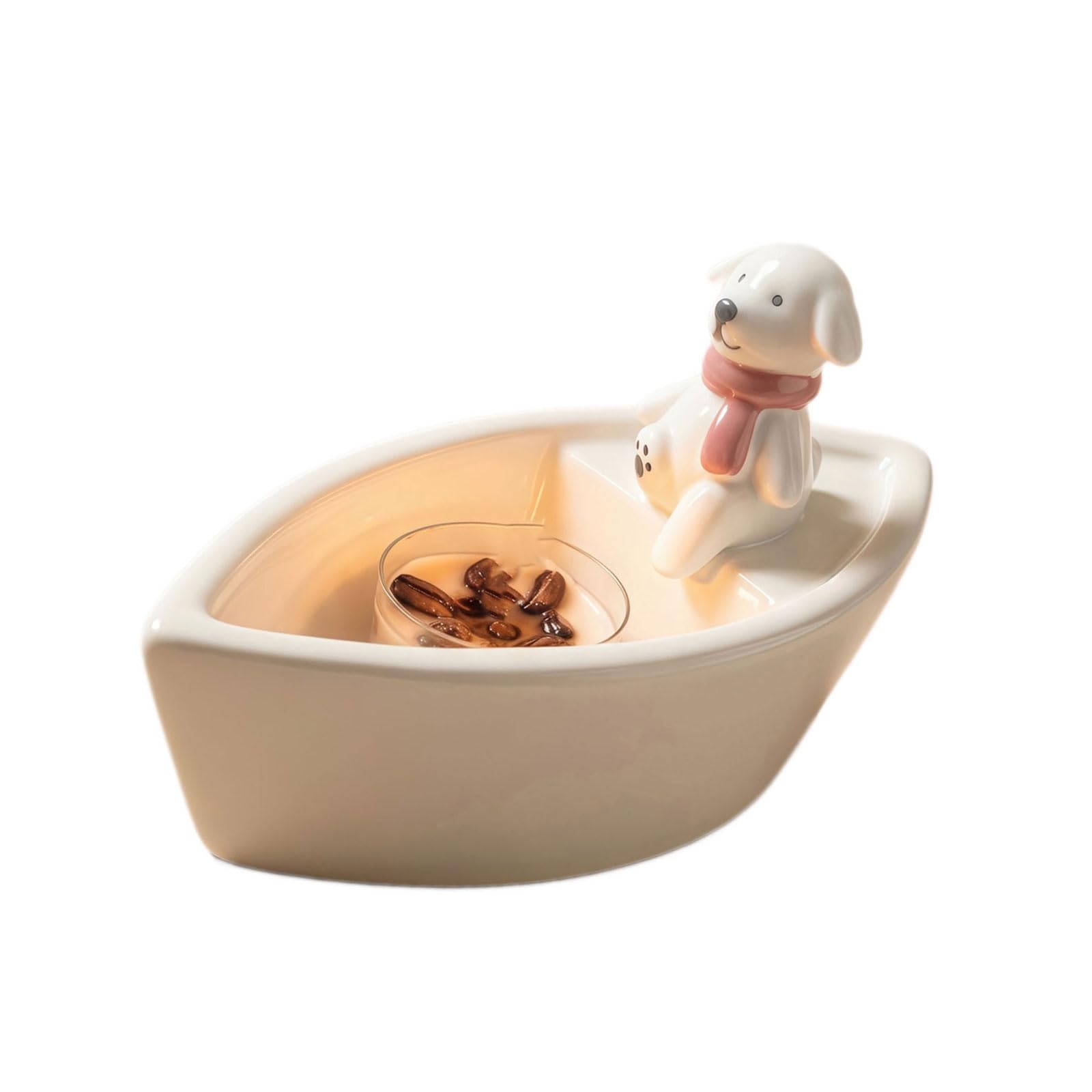 PANGBOER Adorable Puppy Figure Stand Ship Shape Ceramic Warmer Decorative TTealight Container for Desktop Mantels Earthenware Home Deck Stand