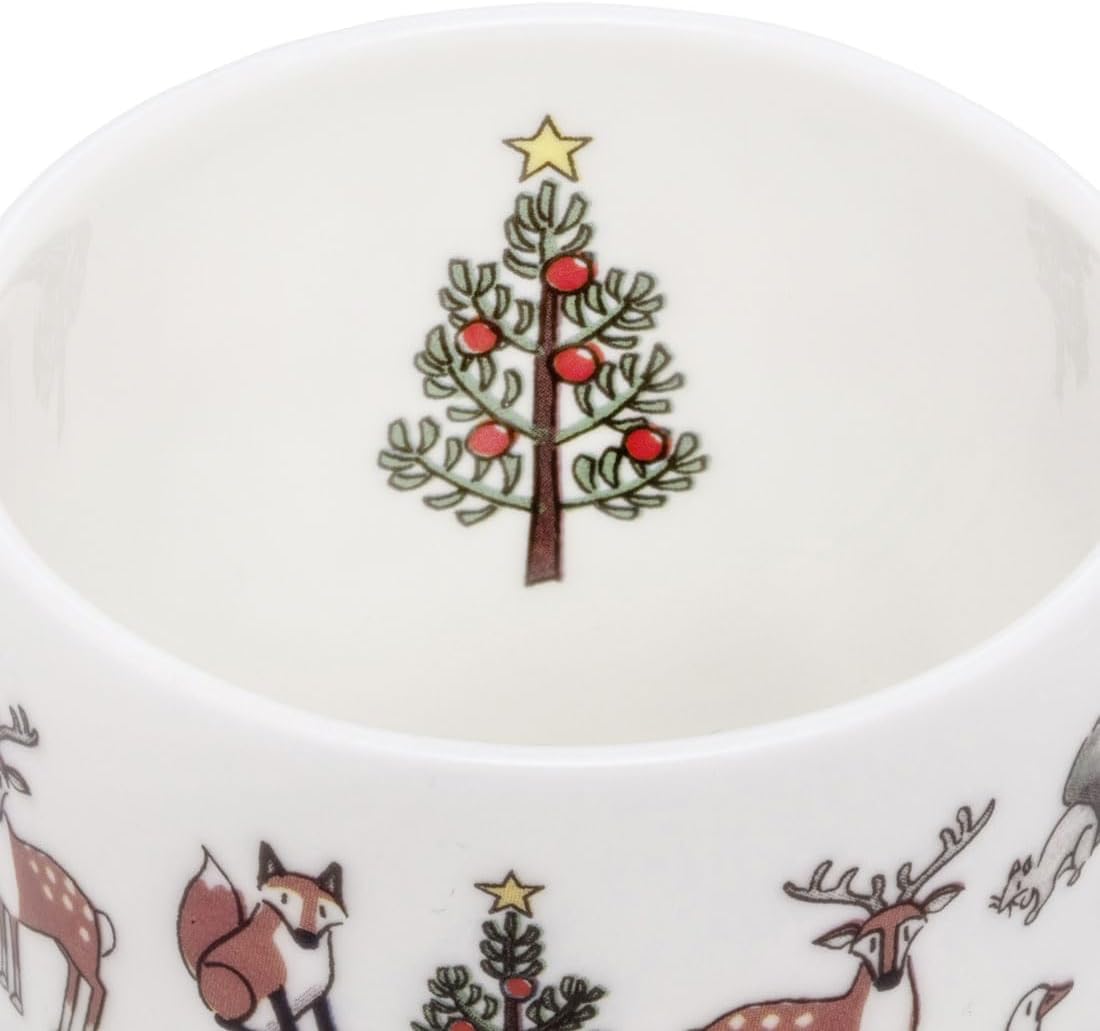 Alison Gardiner Christmas Wildlife Mug Fine Bone China Winter Wildlife Design - British Animals Pine Trees - Hand Decorated England - Dishwasher Microwave Safe - 10.8 fl oz Coffee Mug