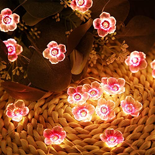 Flower String Lights Fairy Pink Cherry Blossom Lights 13 Feet 40 LEDs USB and Battery Operated Decorative Lights for Girls Bedroom Indoor Outdoor Wedding and Valentines Day