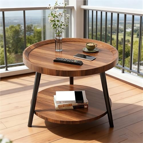 SJIOUEOT Sofa Side Table, Mid Century 2-Tier Round Coffee Table/Bedside Table, Corner Table in Balcony Living Room Small Apartments Hotel Tea Tables (A, 40CM/15.7in)