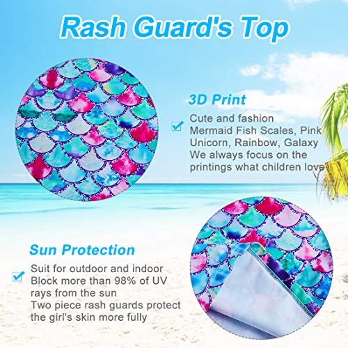Image of Toddler Girls Swimsuits Rash Guard Two Pieces Set Cute Mermaid Scales Printed UV Sun Protection Yellow Bikini Swimwear 4-5 Years