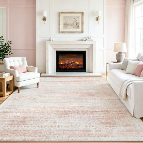 Pink Washable Rugs 8x10 Area Rugs for Living Room,Bedroom,Nursery,Carpet