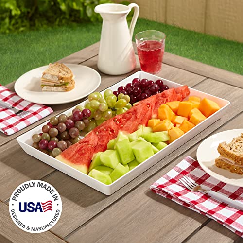Us Acrylic Avant 15" X 10" Plastic Stackable Serving Tray In White | Set Of 3 Appetizer, Charcuterie, Food, Snack, Dessert Platters | Reusable, Bpa-Free, Made In The Usa #TOP1