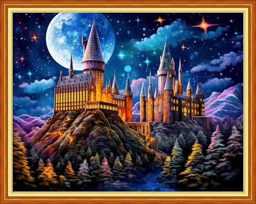 Image of Joyhoor Cross Stitch Kits for Beginners Stamped Cross-Stitch Supplies Needlework preprint Embroidery Kits for Adults DIY Needlepoint Kits Embroidery Patterns 11CT-Colorful Castle 16x20 inchs