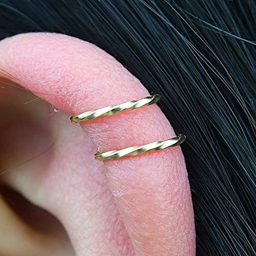 Cartilage Helix Small Gold Huggie Hoop Earrings For Women Girls, Handmade 14K Gold Filled Dainty Twist Tragus Piercing Jewelry 7Mm 20G #TOP7