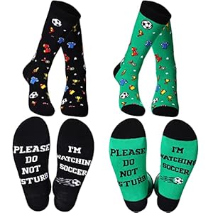 Coume 2 Pairs Soccer Gifts for Men Funny Soccer Socks Men Novelty Sports Crew Socks for Father Player Fan Gifts Goodie Bag Fillers Christmas Party Favors