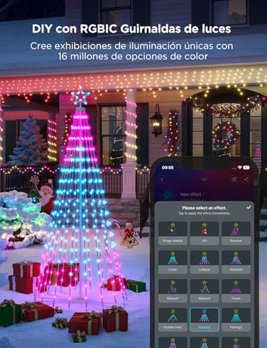 Miniatura 3 de Govee Christmas Cone Tree Lights, 1,82m 316 Led Rgbic Luces De Cadena Con Control De App Inteligente, 82 Modos De Escena, Ip67 Resistente Para Decoración Halloween Y Navidad, Modo Música, Negro