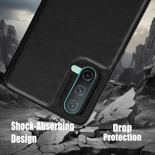 Image of Leather Case for OnePlus Nord CE Premium Protective Stylish Slim Cover with Shockproof Raised Edges Black