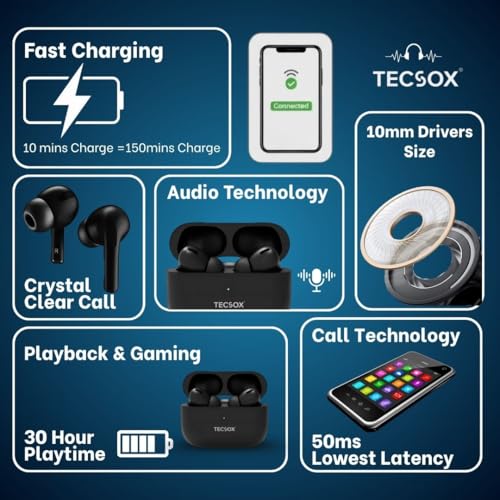 Tecsox TecPod Pro Wireless Earbuds, Matte Black - Image 4