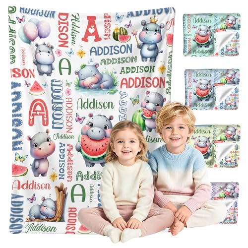 Image of Custom Hippo Blanket for Boys Girls,Ultra Soft Personalized Gifts Baby Blanket,Customized Throw for Toddlers Newborn Stroller Crib,40 inchx50 inch