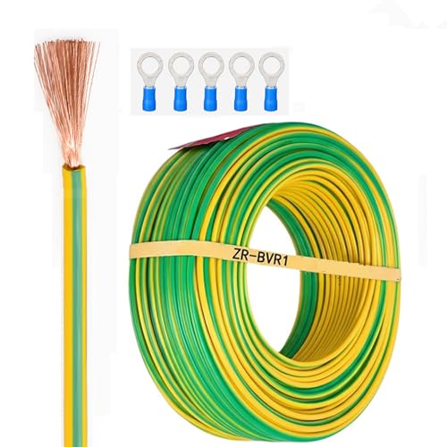 Cable de tierra de cobre trenzado 4 AWG con aislamiento de PVC amarillo y verde 50FT
