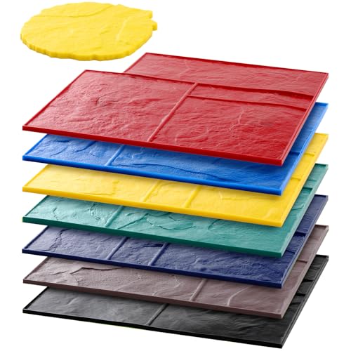 AmazingSpark 8 Pcs Concrete Stamping Mats Set 24 x 24 in Concrete Molds Texture Mat with Handles Reusable Slate Stamp Durable for Patio Wall Floor Driveways Walkways (Square 7 Colors)