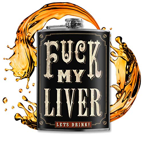 Fuck My Liver 8 Oz Stainless Steel Hip Flask For Liquor - Comes In A Gift Box - Leakproof Design - Easy To Clean - 3.75” X 5.75” - By Trixie & Milo #TOP10
