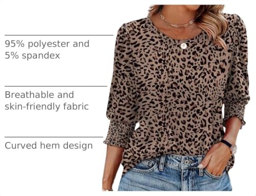 Image of XIEERDUO Blouses for Women Dressy Casual 3 /4 Length Sleeve Womens Tops with Smocked Cuffs