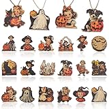 Vintage Halloween Decoration Wooden Hanging Ornaments - 36Pcs Vintage Style Boy Girl Bat Pumpkin Wood Cutouts Rustic Farmhouse Tree Decor Home Halloween Party Supplies