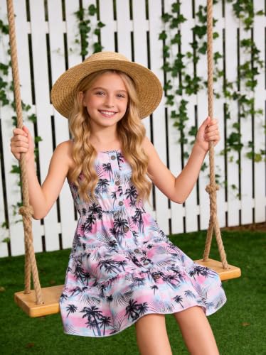 Image of Enlifety Girls Dress Hawaiian Spaghetti Straps Dresses Summer Sundress Size 6 12T