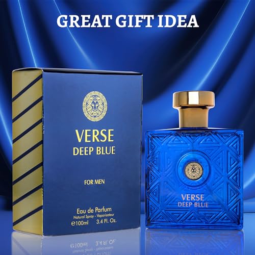 NovoGlow Verse Deep Blue, Eau de Parfum Spray Perfume, Fragrance For Men- Daywear, Casual Daily Cologne 3.4 Oz Bottle- Ideal EDP Beauty Gift for Birthday, Anniversary
