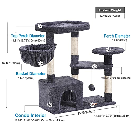 Heybly-Cat-Tree-Cat-Tower-Condo-with-Sisal-Covered-Scratching-Posts-and-Cooling-mat-for-Kitten-Smoky-Gray-HCT001SG